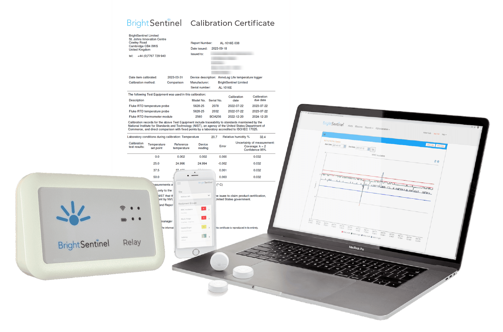 BrightSentinel temperature monitoring devices and apps