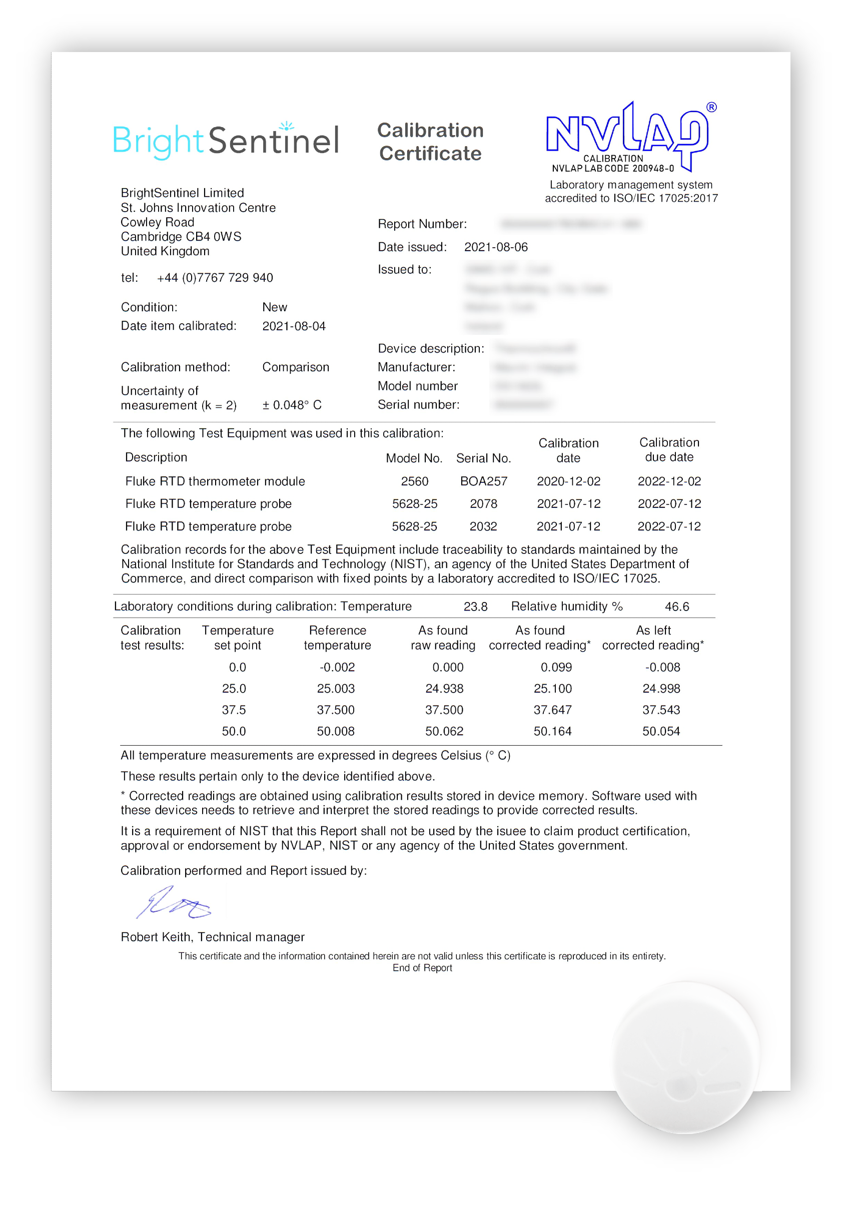 calibration certificate